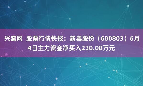 兴盛网  股票行情快报：新奥股份（600803）6月4日主力资金净买入230.08万元